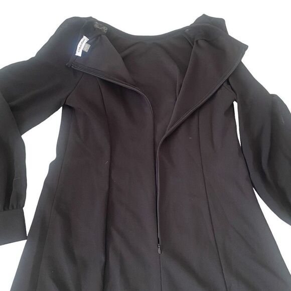 NWT Calvin Klein Puff Sheer Illusion Sleeve Dress Black Midi size 10 Event NEW - Picture 4 of 12